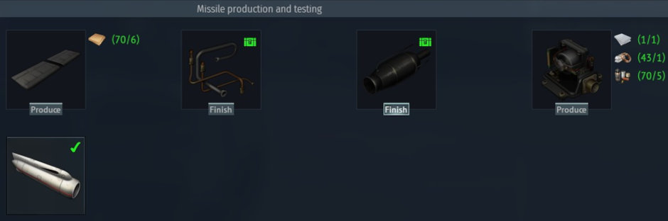 Missile parts to be assembled will appear at the top line of the window, so Produce all parts in order.