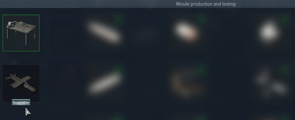 The “Missile production and testing” section of the event window, with all 16 missile parts having been completed. The missile is now ready to Assemble!