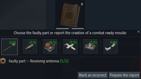 Which part is faulty? Select it here and press Prepare the report. To make your selection easier, you can mark a known working part as incorrect.